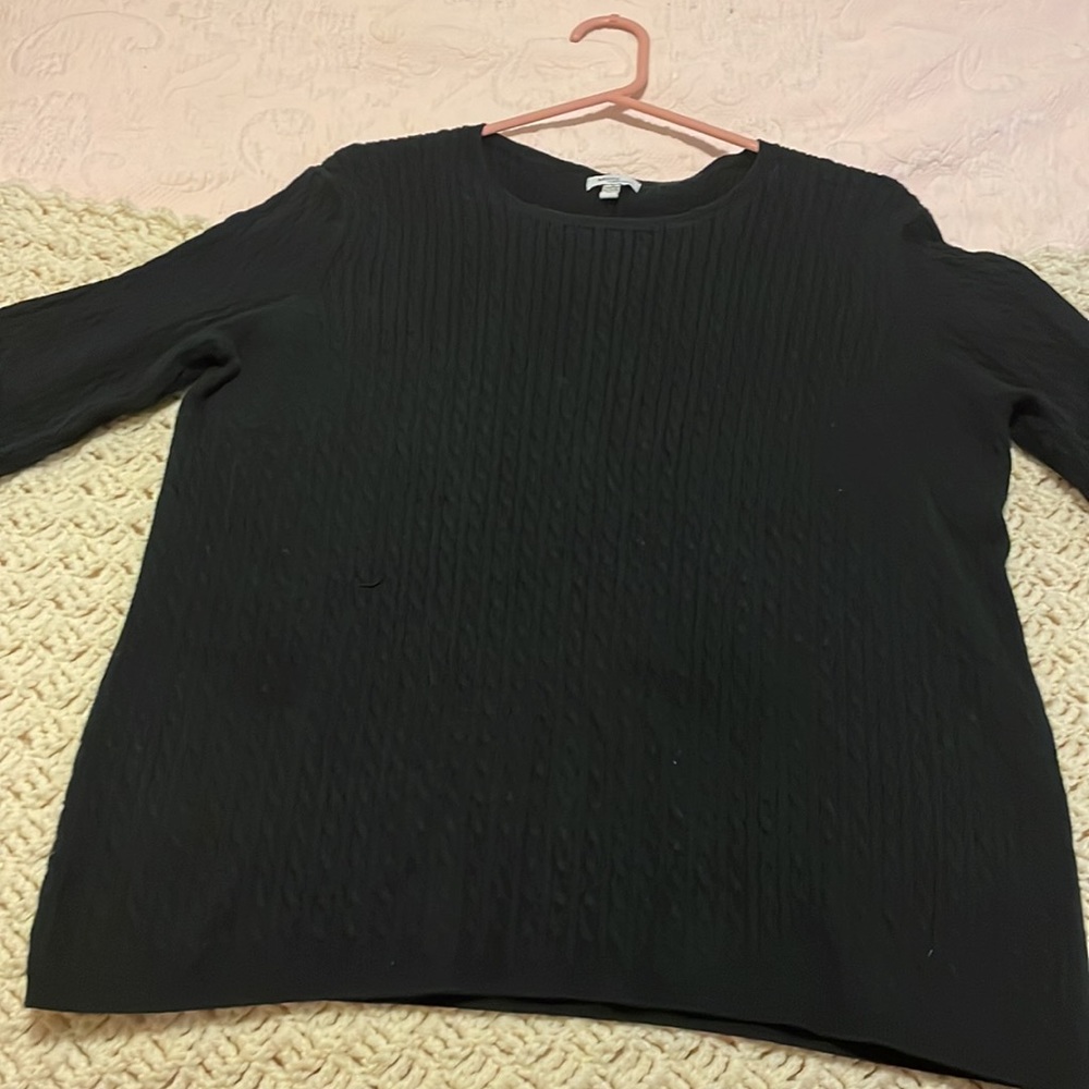 BLACK CABL KNIT SWEATER LONG SLEEVES LARGE COTTON